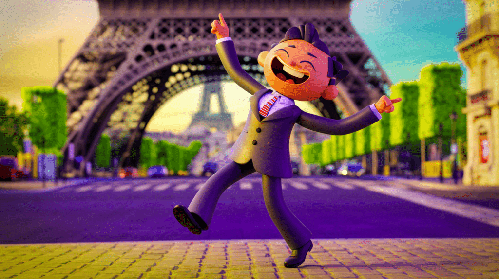 Seorang pria tertawa di paris